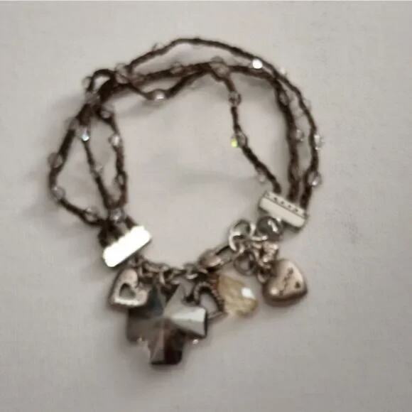 BRIGHTON KARMA‎ jeweled crystal cross, heart, and love triple strand bracelet - Picture 5 of 6